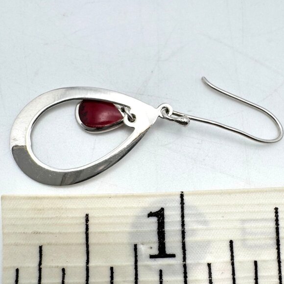 Sterling 925 Thai SilverEarrings Red Jasper? Stone Vintage Teardrop Dangle - Picture 3 of 5